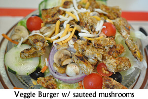 Veggie Burger with Sauteed Mushrooms Salad