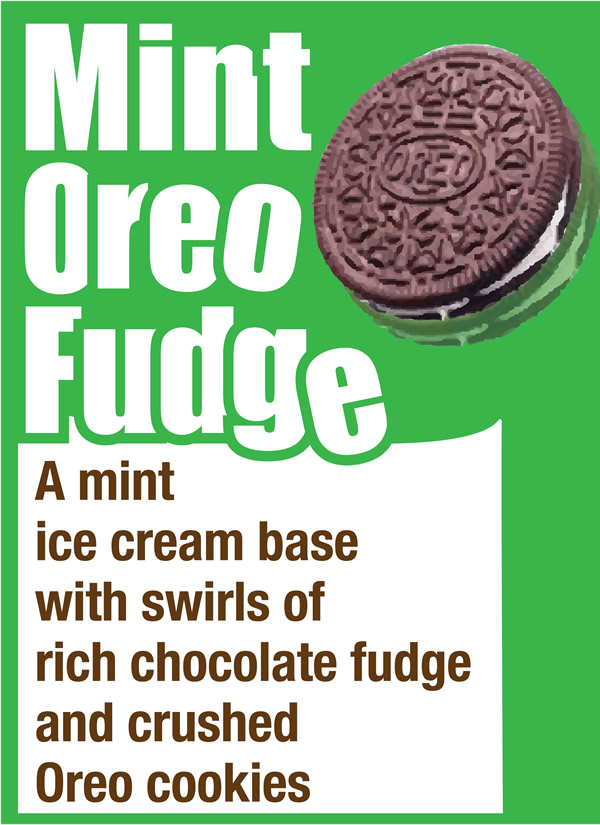 Mint Oreo Fdge Ice Cream - A mit ice cream base with swirls of rich chocolate fudge and crushed Oreo cookies