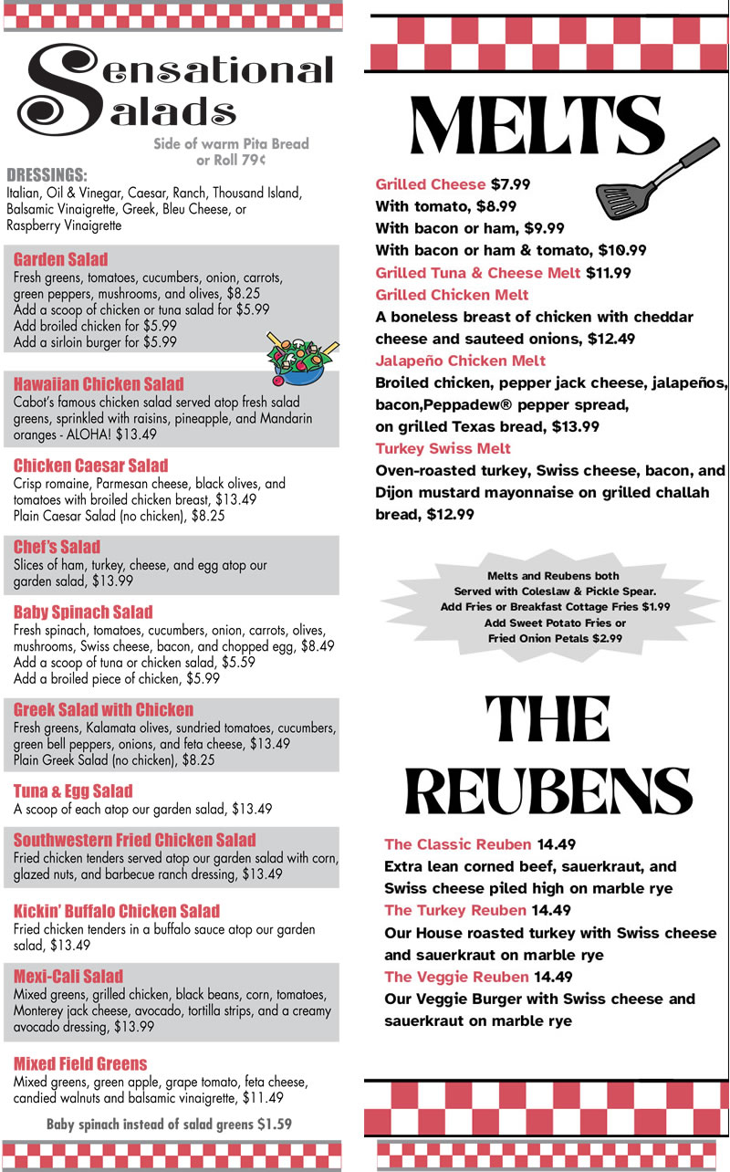 Salads, Kids Menu and Melts